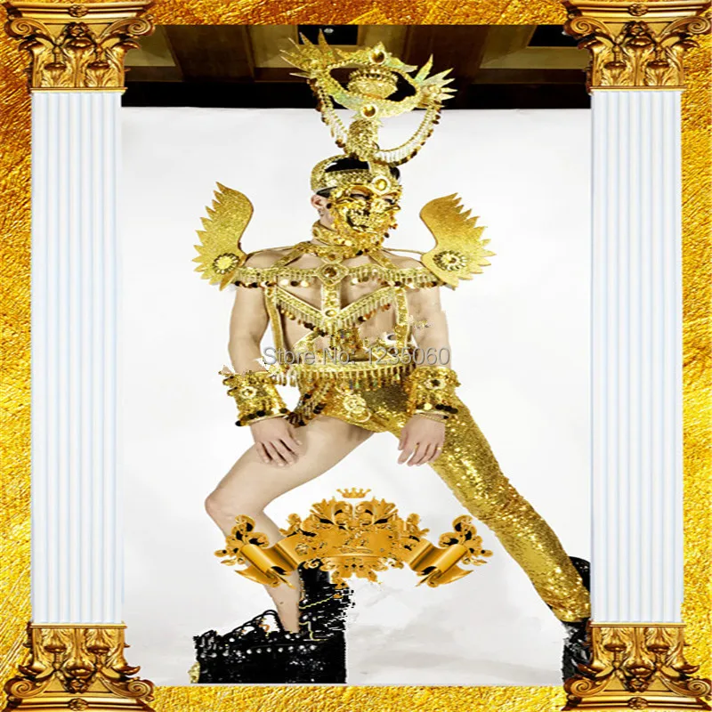 WYY зеркало золотистого цвета бальных танцев костюмы сексуальные мужские робот