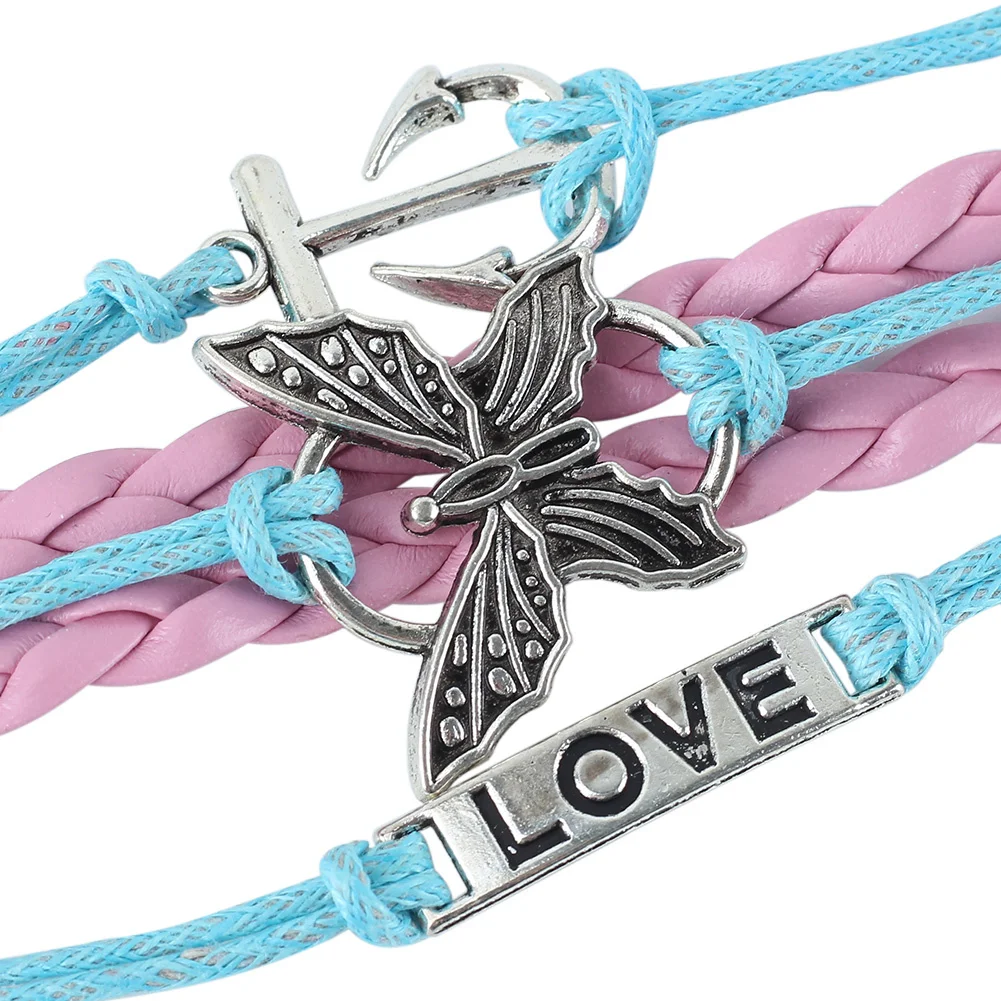 2x Adjustable Butterfly Anchor Love Bracelet DIY Woven PU Leather Wristband | Украшения и аксессуары