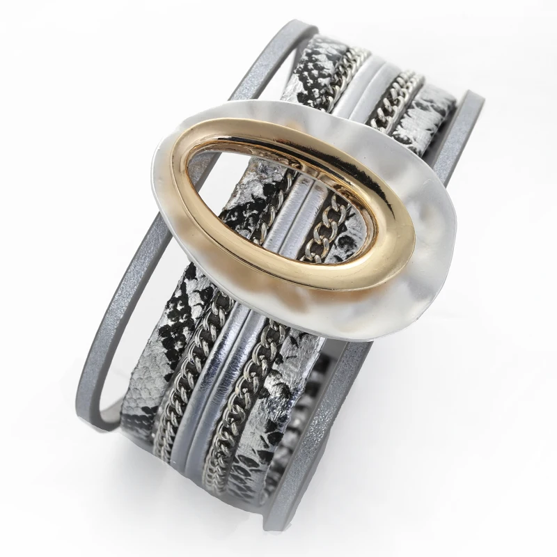 Женские кожаные браслеты ALLYES Овальный Шарм Змеиный узор модный элегантный