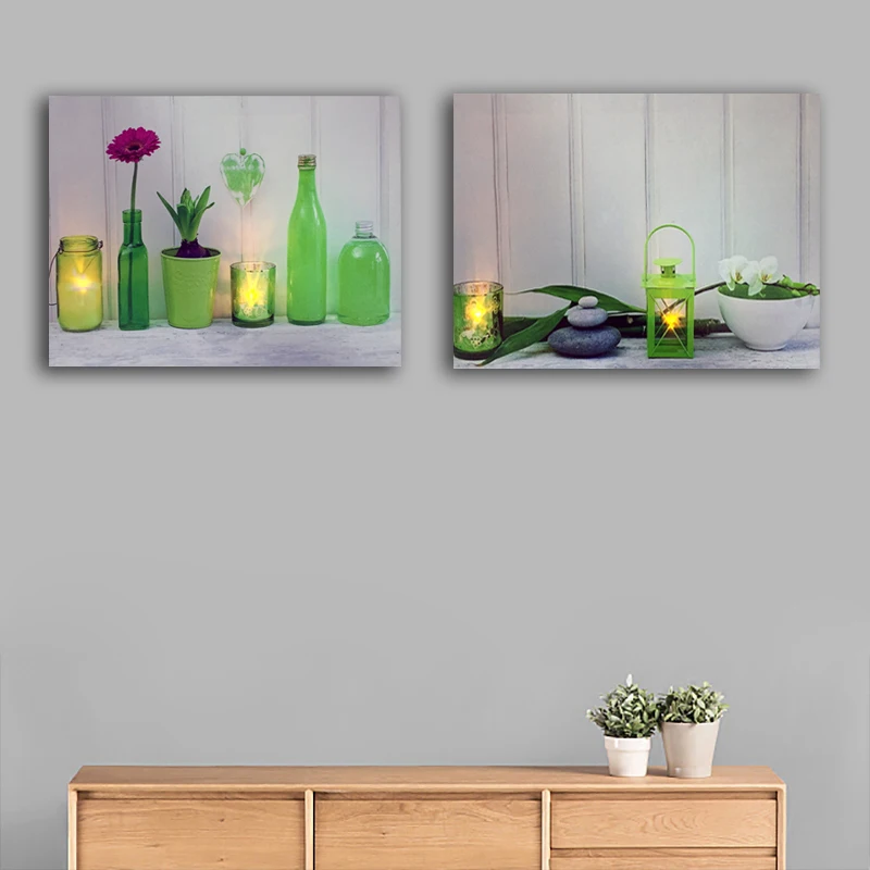 Led холст искусство свечи в стеклянной бутылке фонарь цветы Натюрморт Настенная