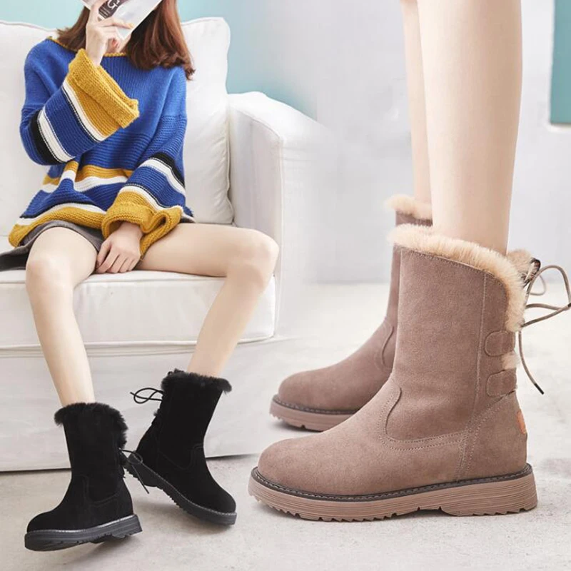 Модные женские зимние ботинки черного цвета утолщенные zapatos de mujer на плоской