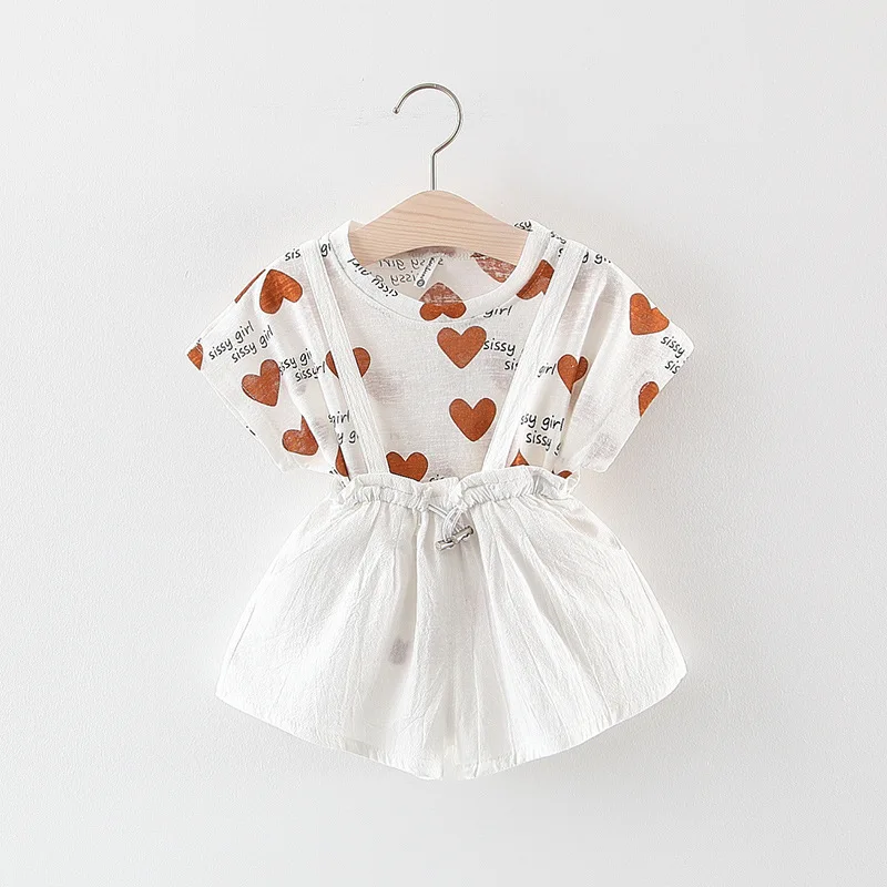 Летний костюм для девочек 2 шт. футболка и короткий комбинезон комплект одежды