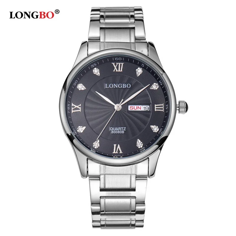 Двухместные часы LONGBO Luxury Lovers для пары, мужские, с датой и днем недели, водонепроницаемые, из золотистой нержавеющей стали, с кварцевым механизмом, модель Montre Homme 80080B.