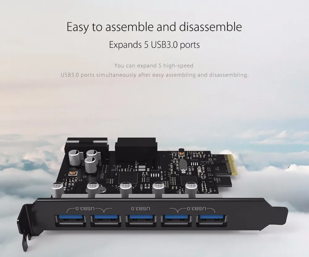 ORICO расширения PCI-E открытка 5 Порты USB 3,0 PCI Express карты 5 Гбит/с, совместимый для Windows XP Linux с 4 pin Мощность шнур