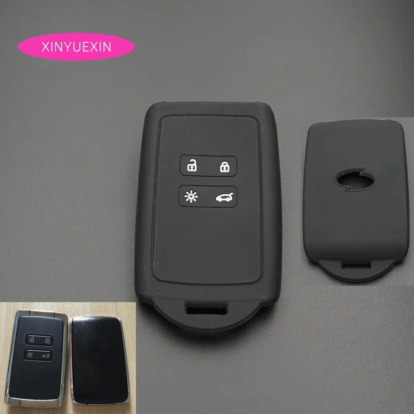 

Xinyuexin Silicone Key Cover Fob Case for Renault Samsung QM5 Smart Keyless Enter Remote Car Key 4Buttons Silica Gel Car Styling