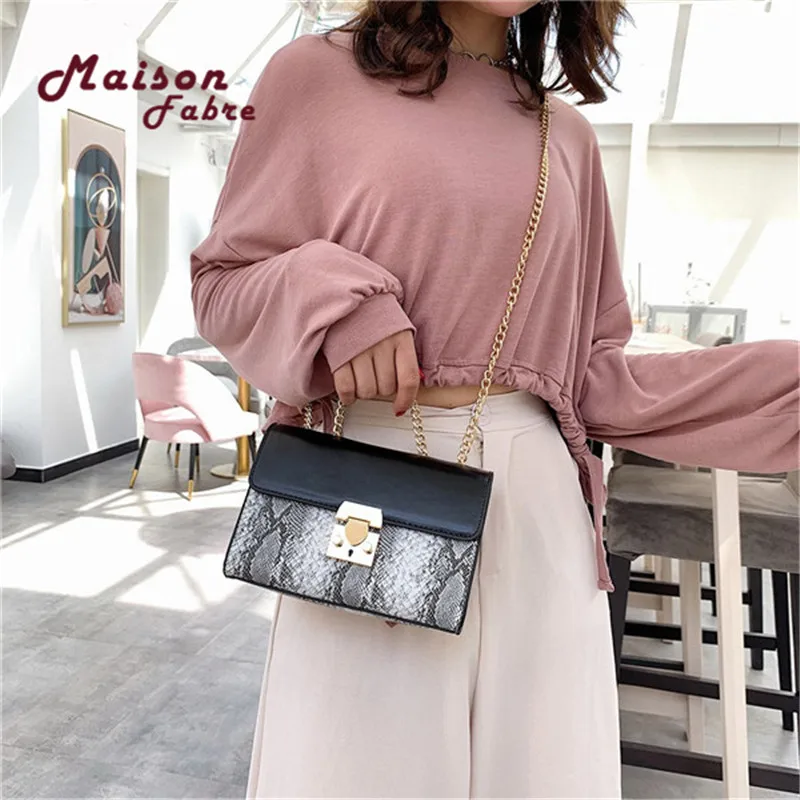 Женские сумки через плечо с узором змеи и цепочкой модель 2020|Сумки ручками| |