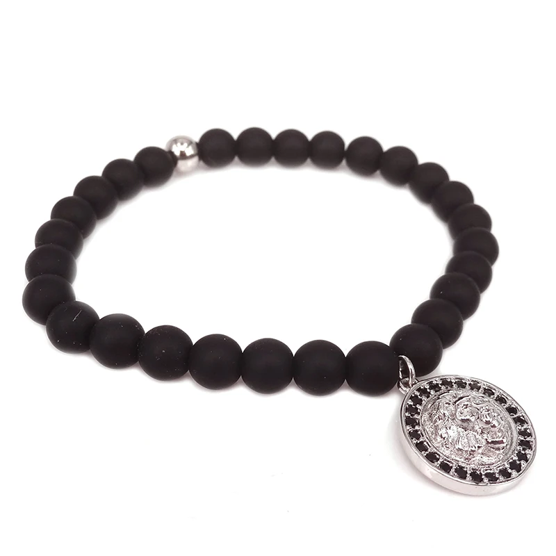 2021 Matte Onyx Bracelet 24K Gold Lion Head Bead Beaded Bracelets Charm Natural Stone Men Jewelry Pulseras Hombre | Украшения и