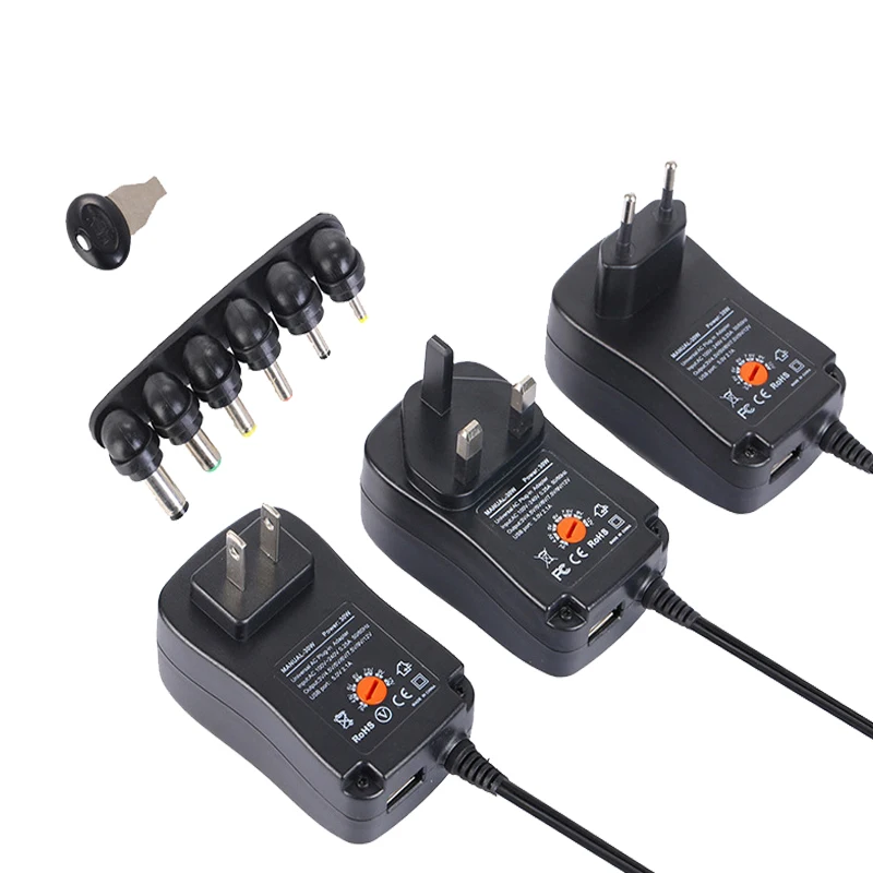 110V 220V умное зарядное устройство 30W 3 V-12 V Универсальное зарядное устройство AC/DC адаптер питания с 6 штекерами и usb-портом 5V 2,1 US/EU/UK вилка