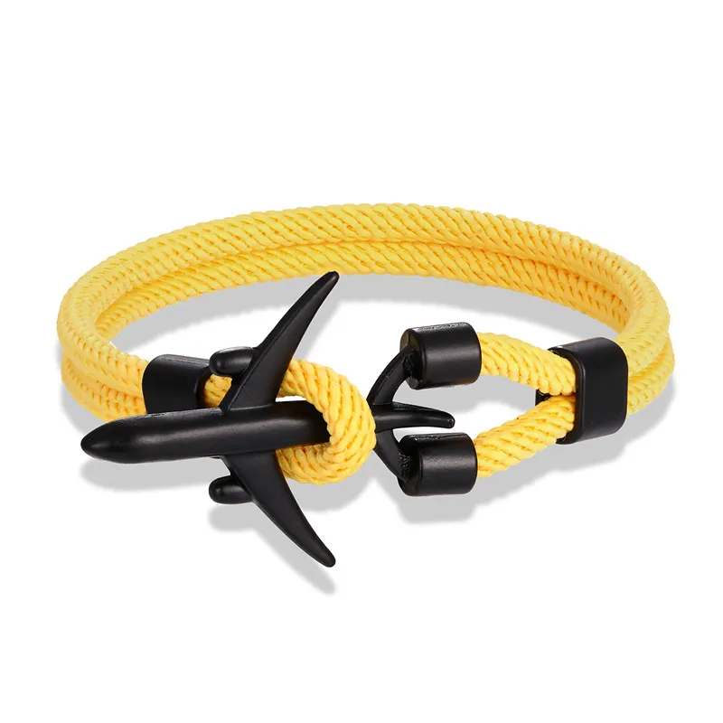 Black Yellow Горячая самолет мужские якорь мужской браслет красочные веревки самолет пара Женские Браслеты lucky Love аэропорт подарок ювелирные изделия - Окраска металла: Black Yellow