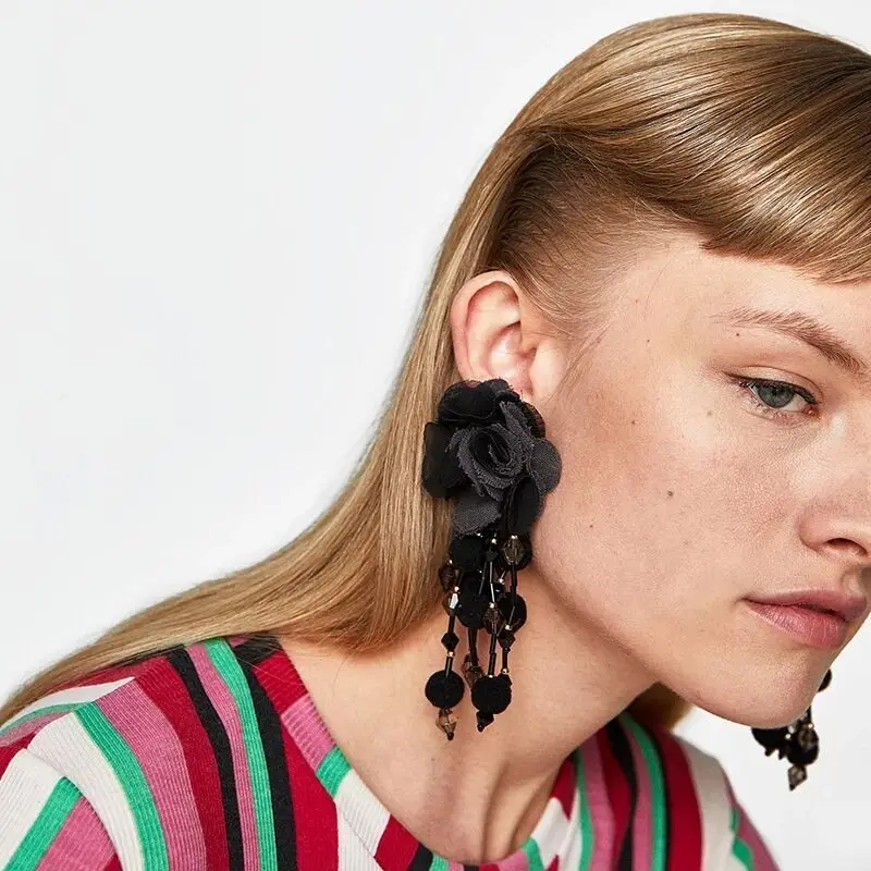 GEREIT Bohemia Ethnic Falcon Tassel Earrings Handmade Lace Flower Pompom Ball Long Statement Women Boho Indian Jewelry | Украшения и