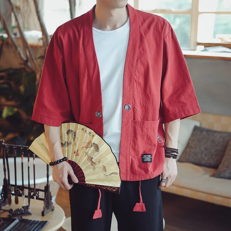 

Blouses male hawaiian shirt men Japanese kimono cardigan harajuku Japanese streetwear clothing cool blouse male shirt KK2808