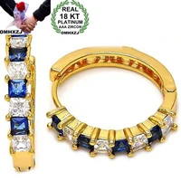 omhxzj wholesale european fashion woman girl party wedding gift white blue aaa zircon 18kt yellow gold hoop earrings ea476
