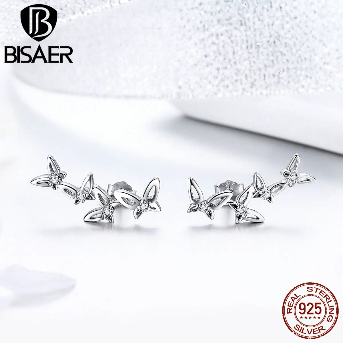 BISAER распродажа 925 пробы серебряные дешевые серьги женские серьги-гвоздики с бабочкой Модные Серьги Серебряные украшения EFE056