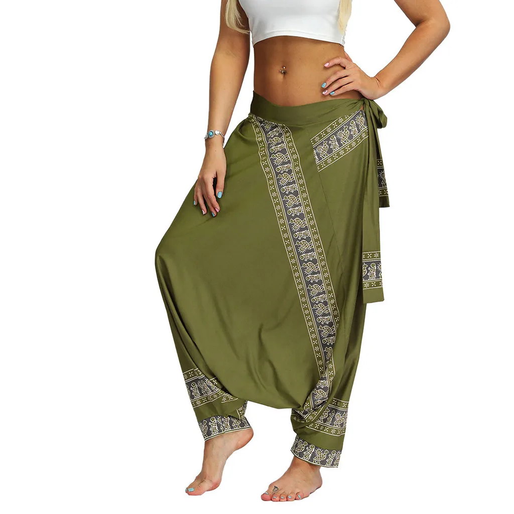 Женские повседневные свободные штаны для йоги, мешковатые Boho Aladdin, комбинезон, штаны, повседневные штаны с принтом Аладдин, шаровары, спортивная одежда для фитнеса
