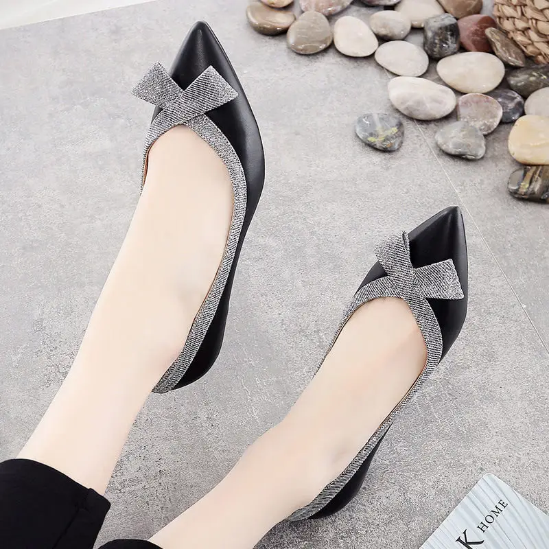 Black Pumps Ariari/весенне-летние туфли-лодочки без застежки; туфли на шпильке с бантом; туфли-лодочки с острым носком на низком каблуке; обувь из натуральной кожи абрикосового цвета - Цвет: Black Pumps