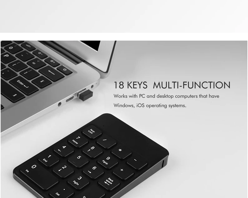 B. O. W портативная тонкая маленькая цифровая клавиатура, 18 клавиш USB Bluetooth Беспроводная мини цифровая клавиатура для ноутбука Настольный ПК ноутбук
