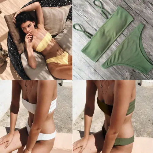 Бразильское женское бикини без бретелек комплект для плавания бюстгальтер