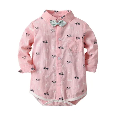 Shirt Джентльмен одежда для маленьких мальчиков Розовый детская рубашка блузка новорожденных свадебная одежда детские комбинезоны с длинными рукавами Комбинезоны Боди для новорожденного - Цвет: Shirt