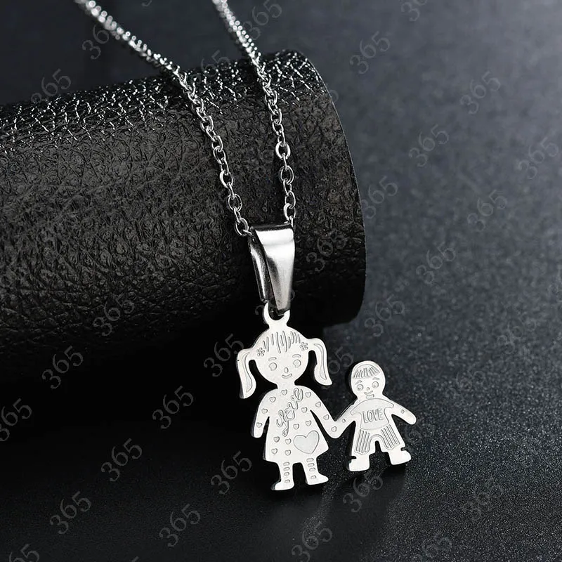 Steel color Высокое качество Серебряный Цвет Мама Подвеска для мальчика ожерелье из нержавеющей стали любящее семейное ожерелье для мамы сестры печатный подарок - Окраска металла: Steel color