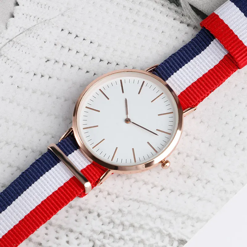 Мужские кварцевые часы повседневные аналоговые цветной нейлоновый ремешок