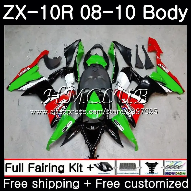 

Bodywork Green red hot For KAWASAKI NINJA ZX10R ZX1000C 2008 2009 2010 63HC.1 ZX 10R ZX 10 R ZX1000 ZX-10R 08 09 10 Fairing kit