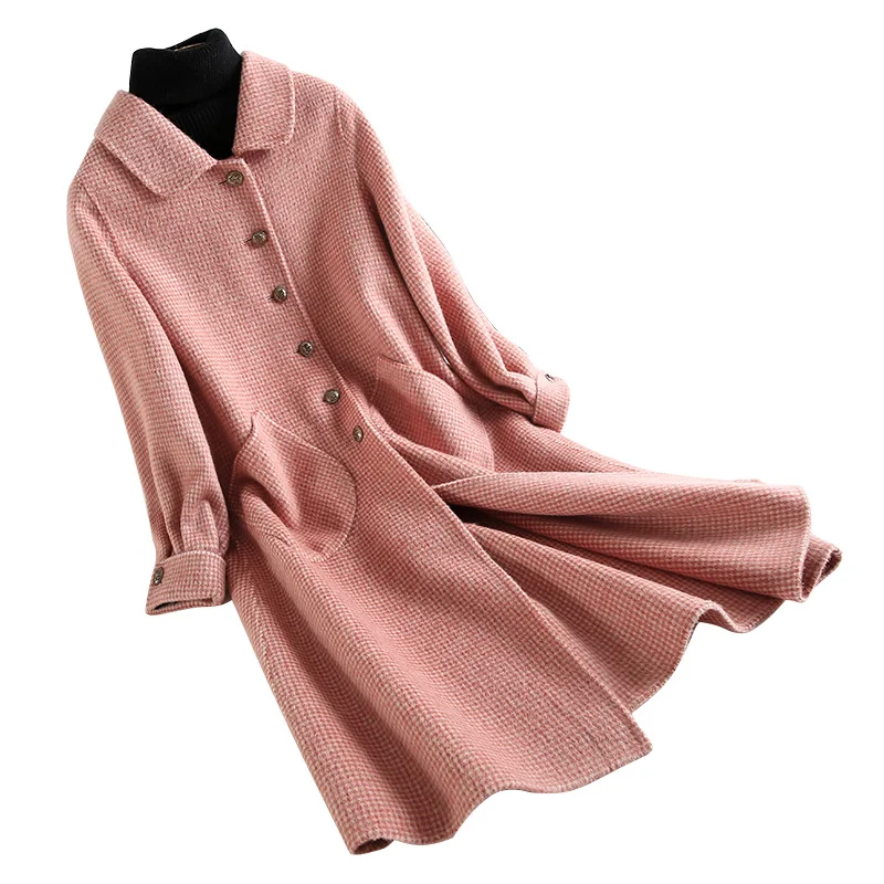 KMETRAM Double-faced Wool Jacket Woman Coats Winter 2020 Autumn Korean Pink Plaid Long Woolen Coat Manteau Femme Hiver ZL1008 | Женская