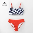 Женский купальник-бикини CUPSHE, комплект из двух предметов в черную полоску и мандарина, пляжные купальные костюмы для девочек 2020
