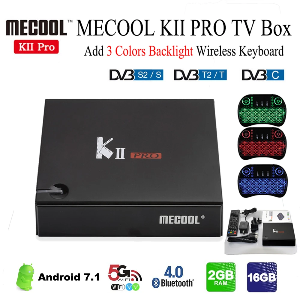 MECOOL Кии Pro ТВ коробка DVB T2 + S2 Amlogic S905D четырехъядерный Android 7 1 Media Player 2 ГБ Оперативная