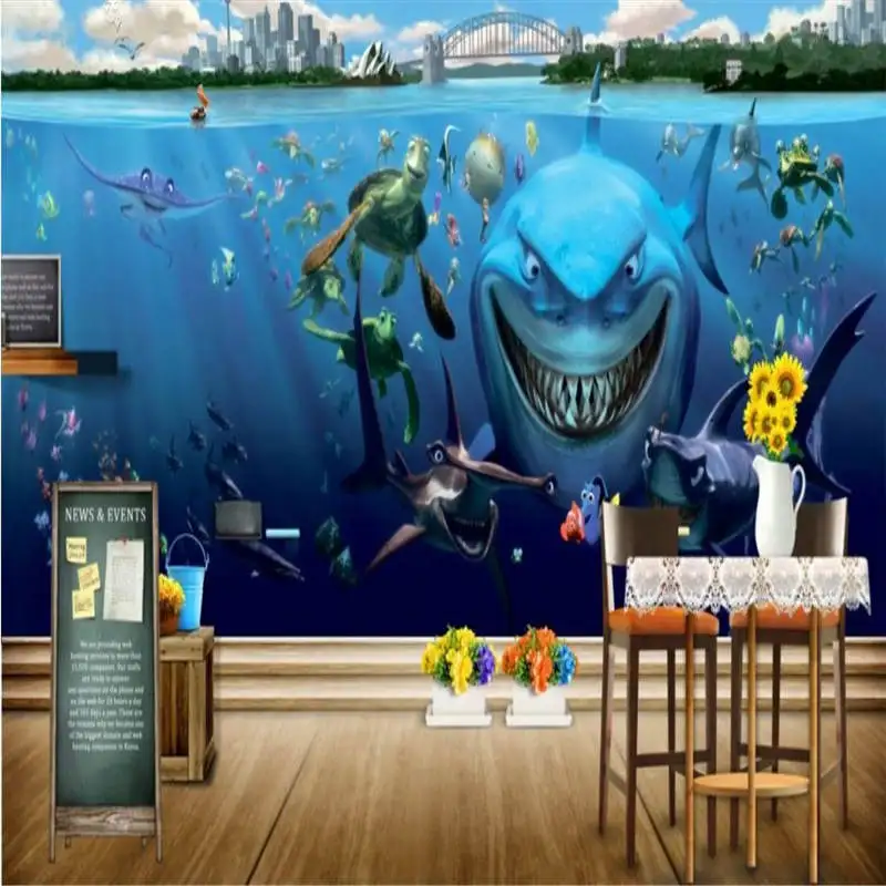 3d фрески papel коралловые синие морские акулы животные настенная бумага фото