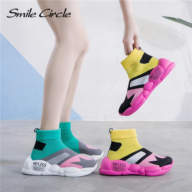 Smile Circle/2019 г. весенние вязаные кроссовки для женщин носки сапоги модная