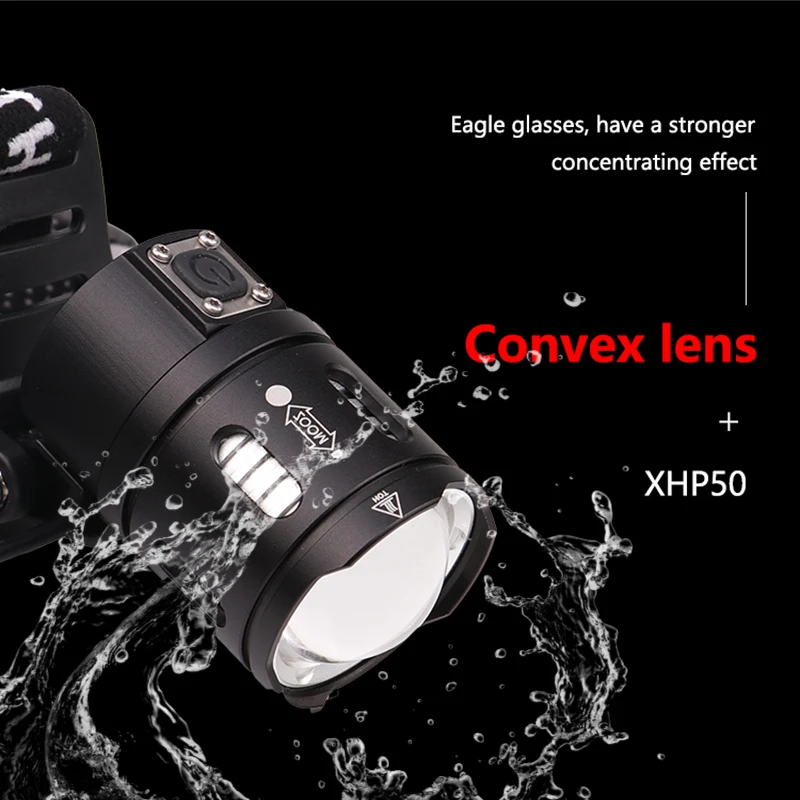Светодиодный налобный фонарь 30000 лм XPL V6 XHP50 hoofdlamp usb Перезаряжаемый водонепроницаемый налобный фонарь 18650 Аккумулятор для рыбалки