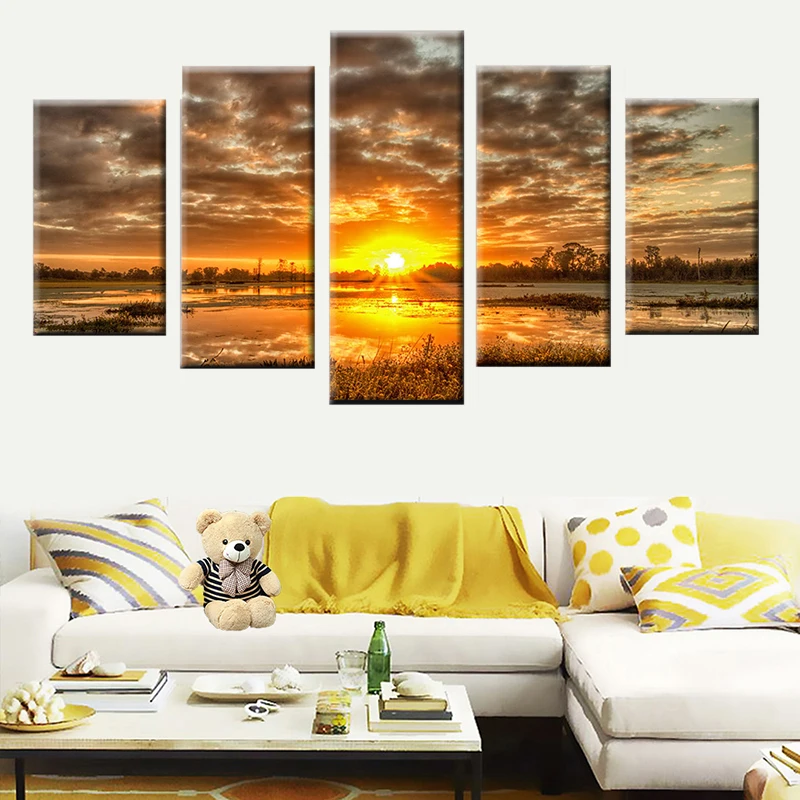 HD печать 5 шт. Холст Искусство Восход утром солнце Настенная картина для гостиной