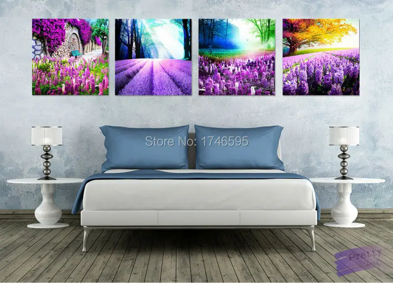 4 шт. домашний декор Настенная картина для гостиной спальни с принтом лаванды