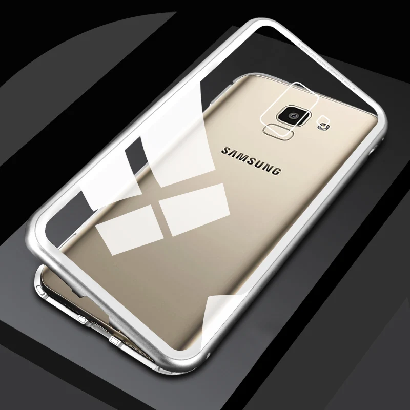 For Samsung Galaxy A8 2018 A530F Magnet Case Metal Magnetic Cover Phone Shell Back Glass Plus A730F A8S |