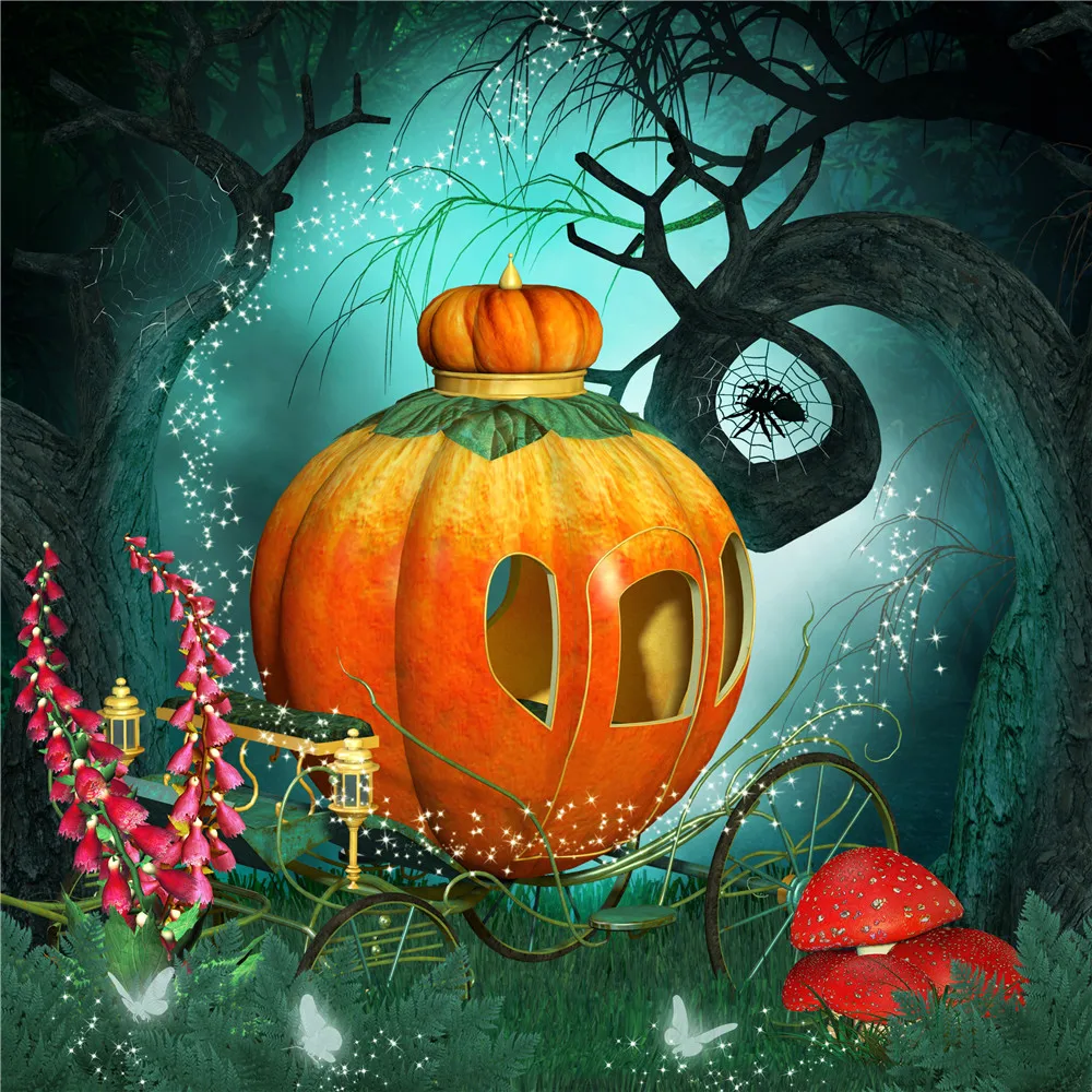 LB Vinyl Halloween Fairy Tale Photography Backdrop Props Pumpkin Carriage in Forest Customized Studio Photo Background Decor | Электроника