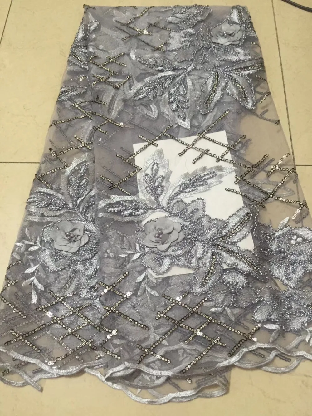 

Bridal french lace fabric beaded african tulle lace fabric with beads 5 yards per lot net lace fabric for dress TS6978