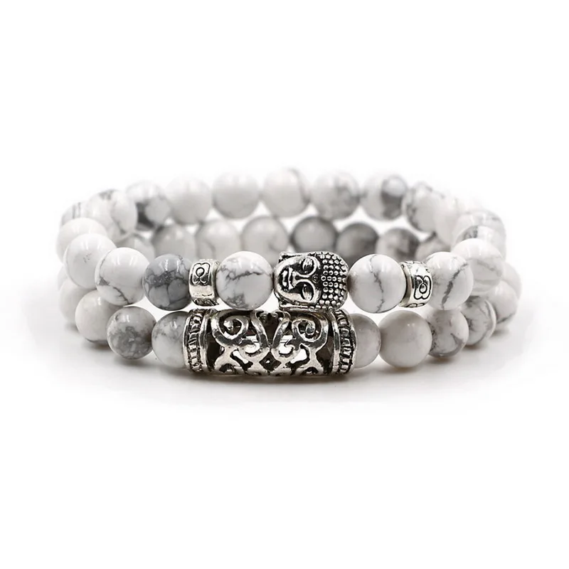 2 шт./компл. Винтажный Мужской Браслет натуральная бусинка из лунного камня