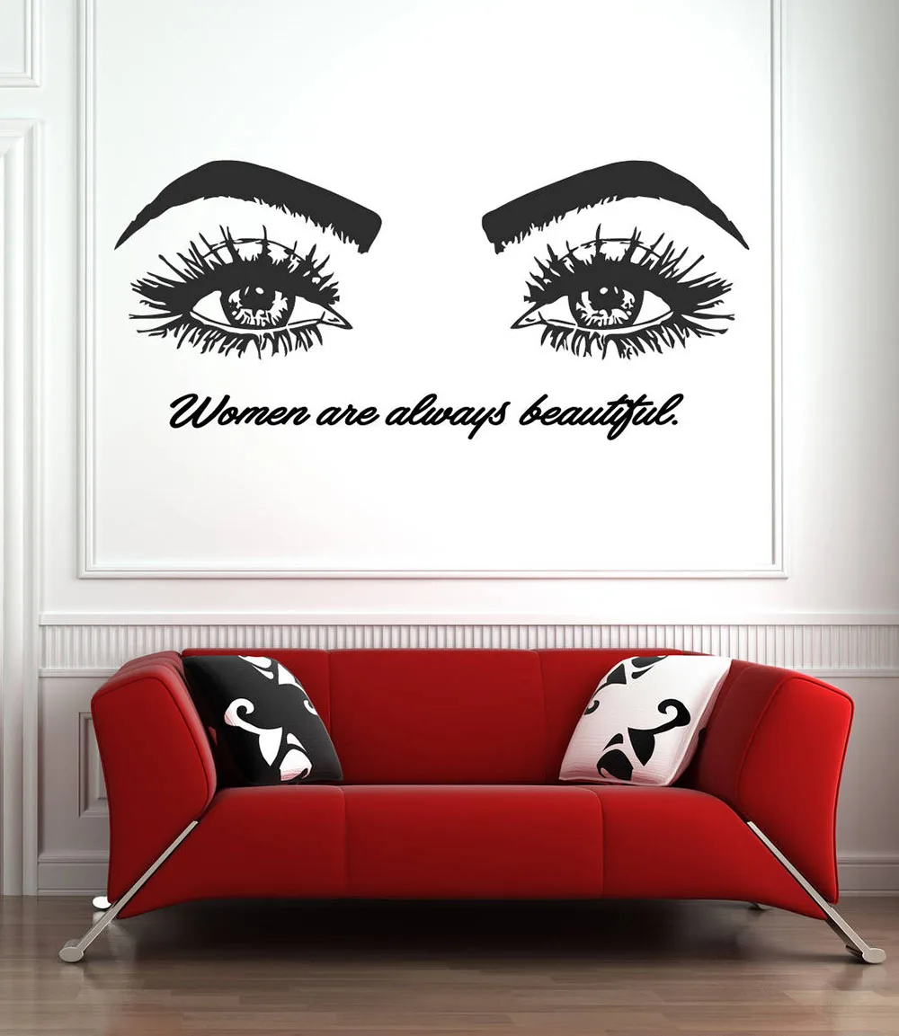

Beauty Quote Wall Decal Sticker Eye Eyelashes Lashes Extensions Eyebrows Brows Salon Quote Make Up Wall Stickers Wallpaper D281