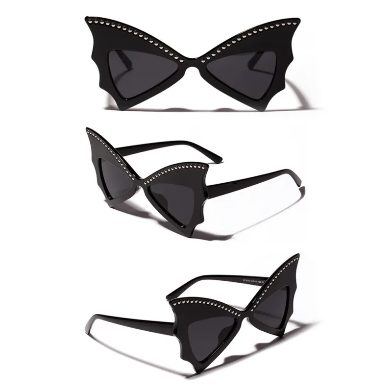 Большие солнцезащитные очки с бабочками женские заклепками большая оправа