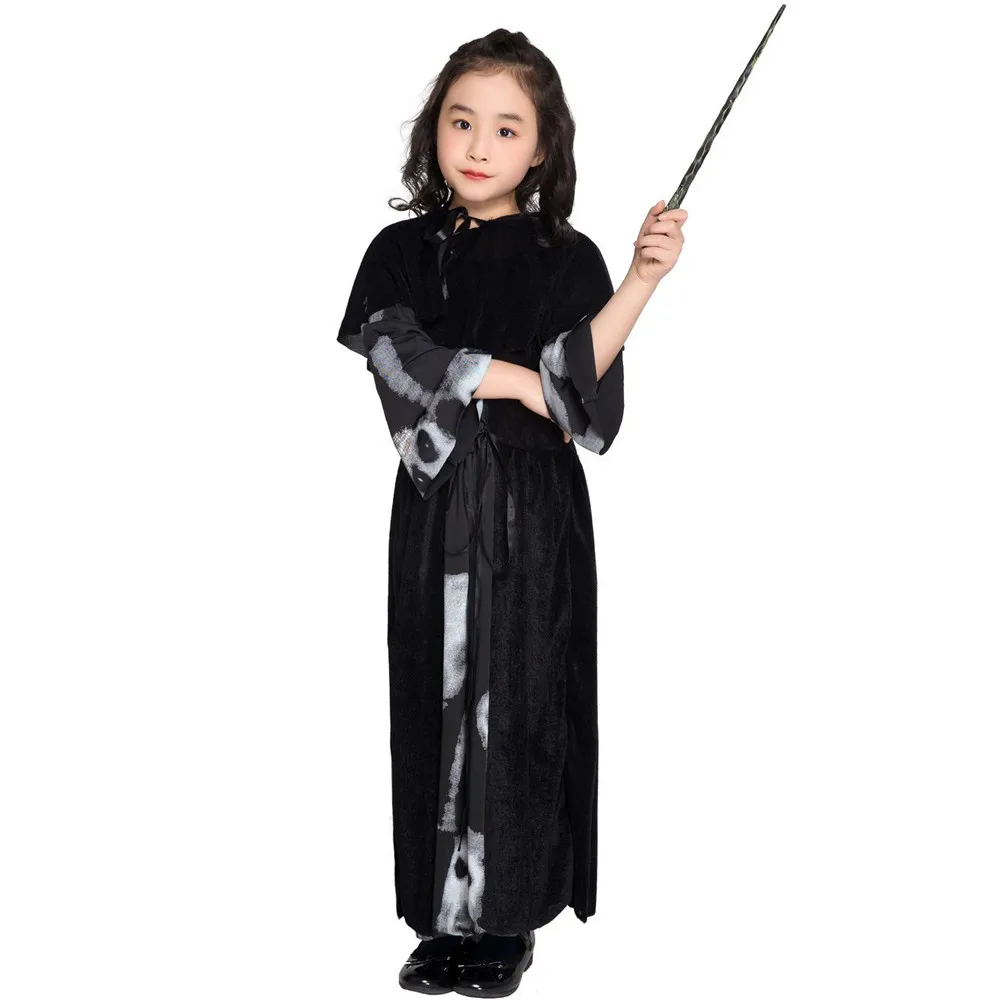 Hoodie Witch child clothing Grim Reaper girl black Dress Scary Cosplay Costumes Halloween kid Dresses | Тематическая одежда и