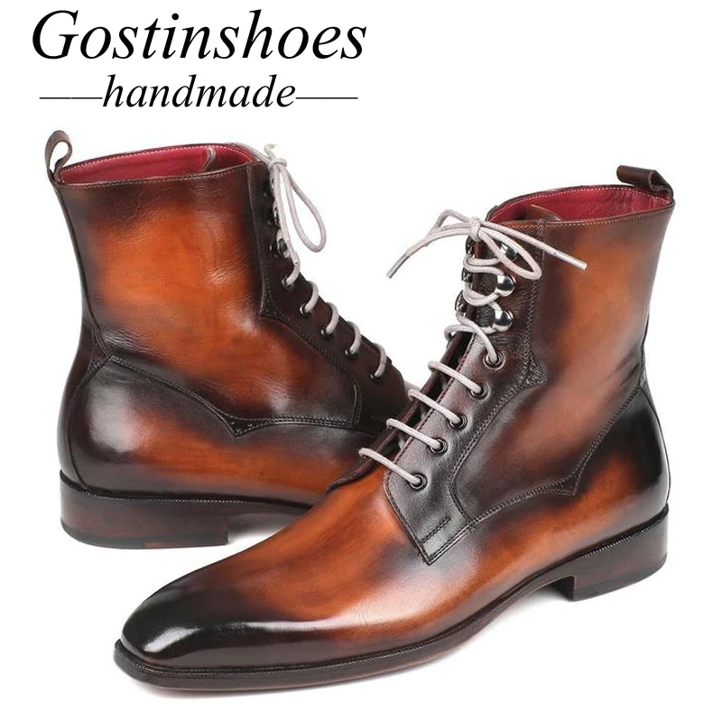 GOSTINSHOES ручная работа Goodyear Welted роскошные рабочие безопасные военные мотоциклетные армейские зимние повседневные мужские ботинки коричневый SCT41