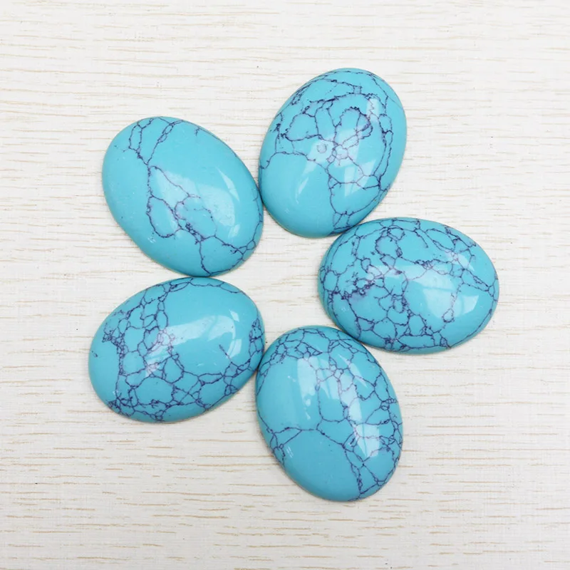 turquoise Натуральный овальный камень бисер Кабина Кабошон без отверстия бусины для изготовления ювелирных изделий смешанных цветов на выбор, 10 шт./лот 30x40 мм - Цвет: turquoise