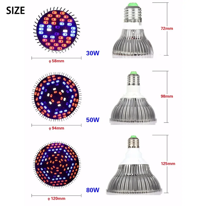 Фонасветильник светодиодный для выращивания растений E27 40 Вт 50 80 smd5730 48
