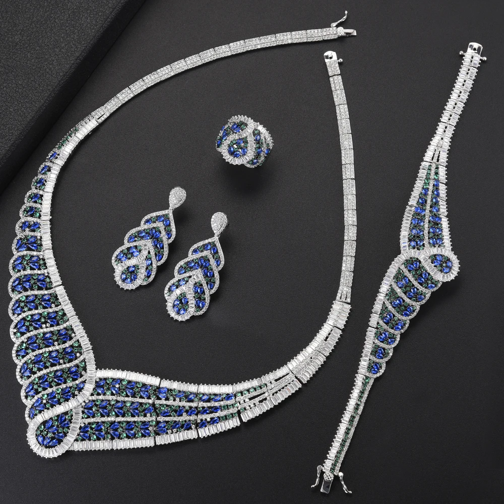 vender Luxo Grande Gargantilha Colar Conjuntos De Jóias De Casamento Zircônia Cúbica Incrustada Colar Brincos Pulseira Anel Conjuntos De Jóias Para Mulher