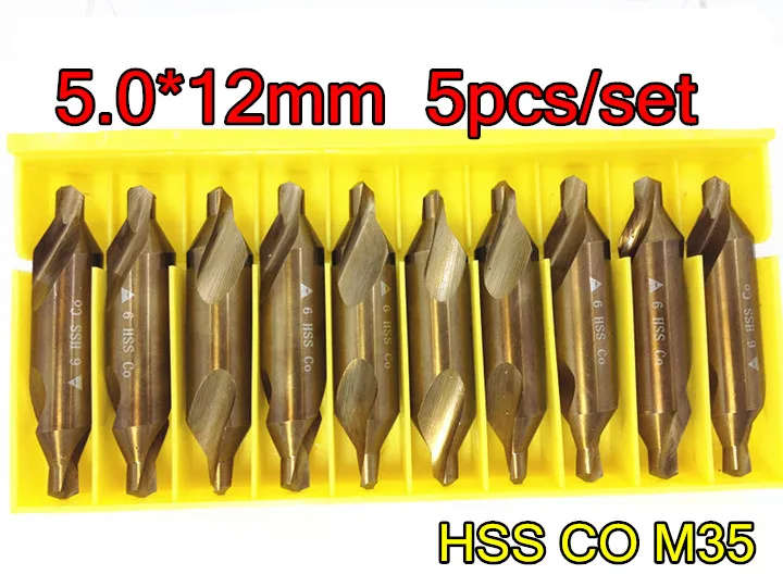 5.0*12mm petiole 5 pcs/set HSS CO M35 60 degrees Containing cobalt spiral center drill Processing of stainless steel etc . | Инструменты