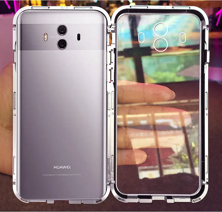 Магнитный чехол для huawei mate 9 10, задняя крышка из закаленного стекла для huawei mate 10 9 P20 Pro honor 10, магнитный металлический алюминиевый чехол