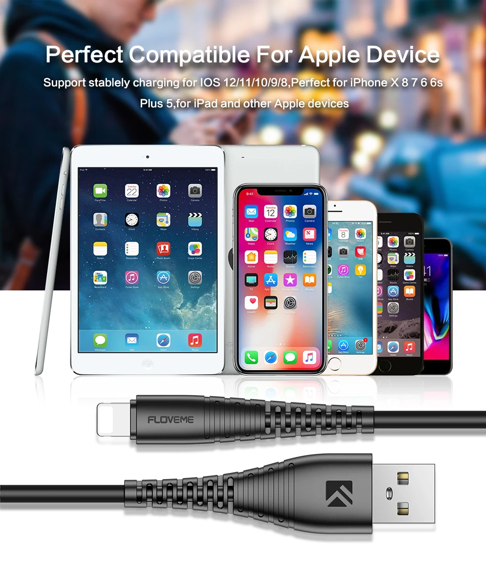 FLOVEME USB кабель для iPhone 7 8 X высокопрочный 2.4A кабель для быстрой зарядки и синхронизации данных для зарядного устройства Lightning-USB кабель для iPhone