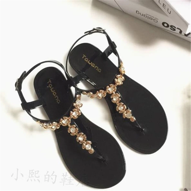 2018 винтажные богемные сандалии стразы на плоской подошве женские подошве|flat