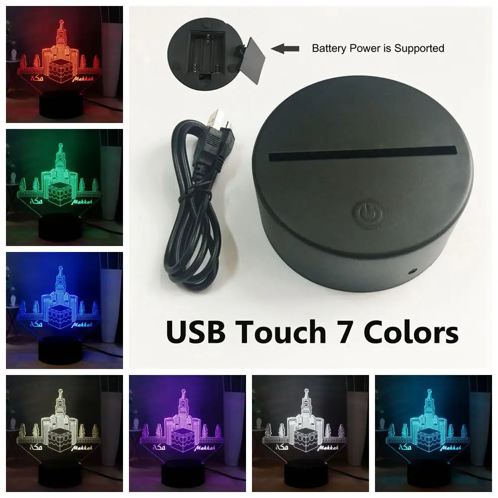 Touch One 7 Color Креативный светодиодный ночник Makkah RGB USB переключатель разноцветный 3D иллюзия Лампа детский прикроватный ночник настольная лампа подарок на день рождения - Испускаемый цвет: Touch One 7 Color