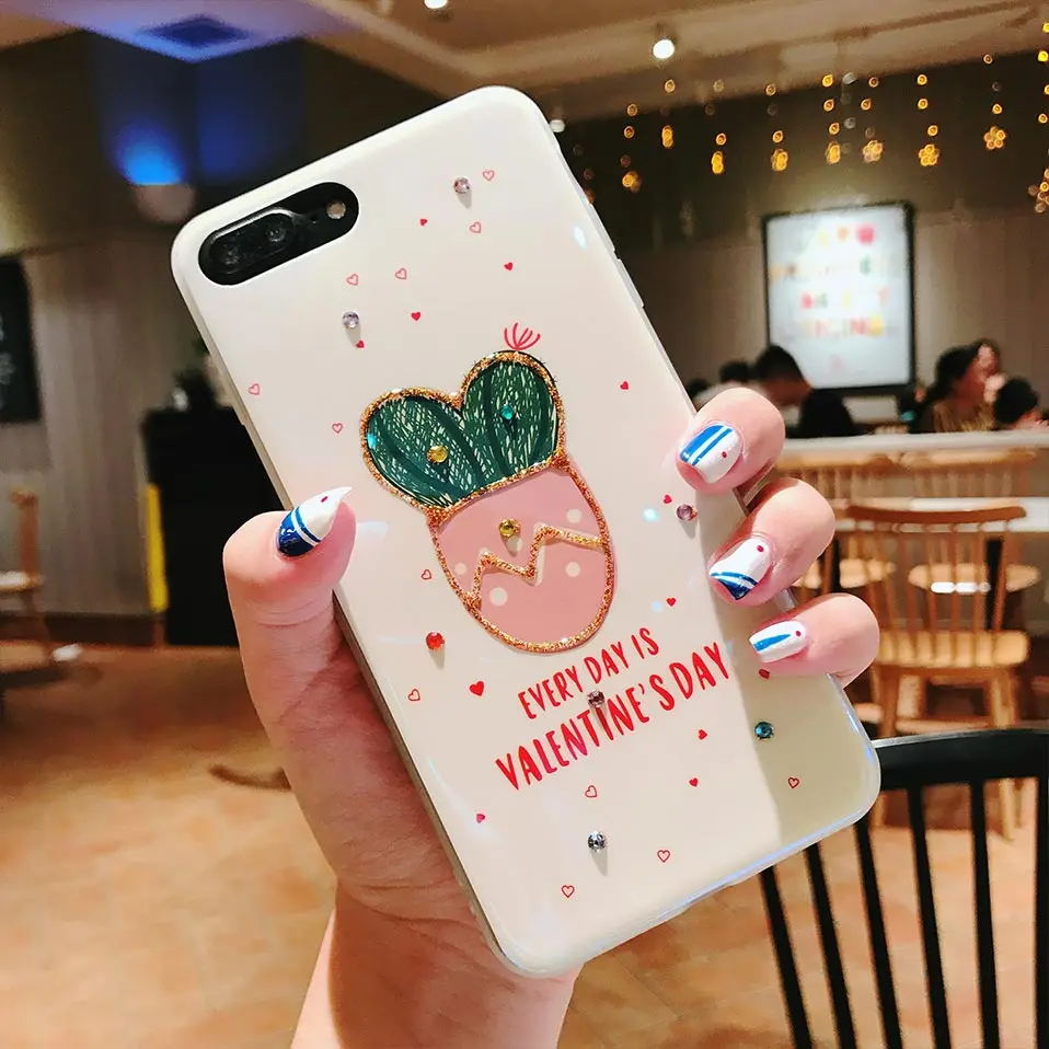 Силиконовый горный хрусталь кактус мобильный корпус для iphone 6 S 7 8 Plus Drop-proof задняя